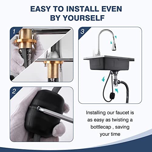 304 Stainless Steel Kitchen Faucet With Pull Down Sprayer Extension Outdoor Rv Camper Kitchen Sink Faucet For Kitchen Sink Travel Trailer Chrome Than Commercial Kitchen Faucet Brushed Nickel #TOP5