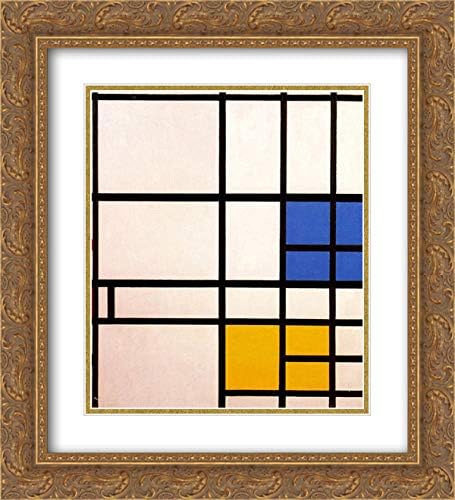Composition N. 11 London With Blue, Red And Yellow 20x22 Gold Ornate Frame and Double Matted Museum Art Print by Piet Mondrian