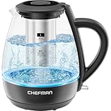 Chefman Electric Kettle with Tea Infuser, 1L 1500W, Removable Lid for Easy Cleaning, Boil-Dry Protection, Stainless Steel Filter, BPA Free, Auto Shut Off Hot Water Boiler, Small Electric Tea Kettle