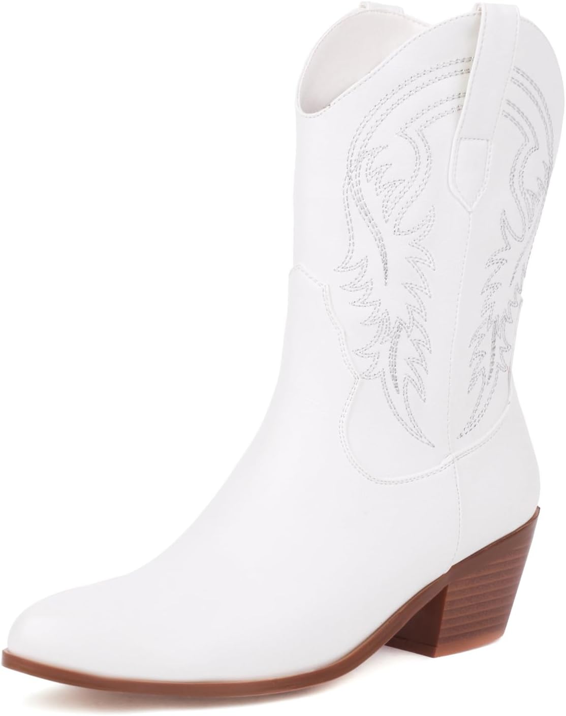 HINDOLA Women Mid Calf Cowboy Boots Classic Western Cowgirl Ankle Boots Pointed Toe Chunky Block Heel Fashion Walking Boots