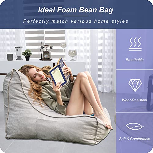 Dhmaker Memory Foam Bean Bag Chair, Shredded Foam Lounge Chair With Soft Cotton & Linen Fabric Cover, With 2 Pockets For Gaming, Reading, Napping, Working- Light Gray #TOP2