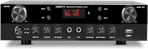 Miniatura 1 de Receptores estéreo Amplificador de audio para el hogar 2.1 canales Salida de subwoofer con Bluetooth 5.0, USB, 2 micrófonos, eco, RCA, entrada