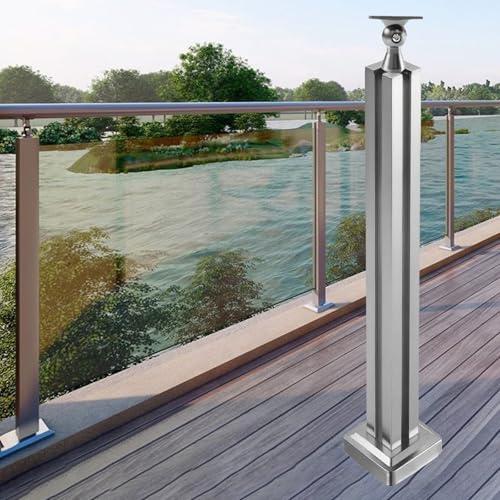 Panel de barandilla de vidrio ajustable sin marco, transparente con base plateada, ideal para barandilla de escaleras, terraza de piscina al aire libre y patio, kit de balaustrada gris de 80 cm