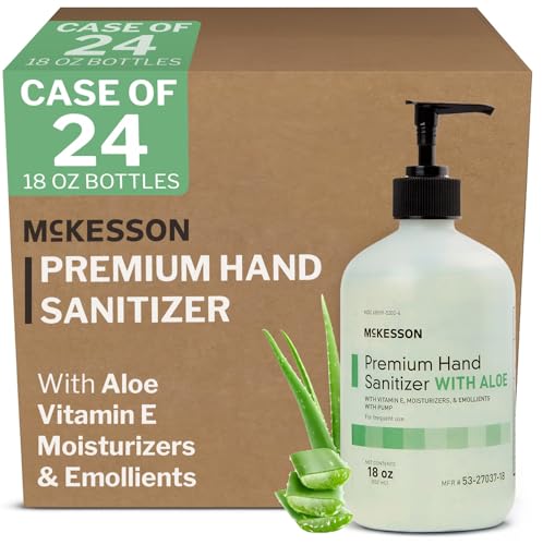 McKesson Hand Sanitizer with Aloe, 18 oz Pump Bottle [Pack of 12] Bulk, 70% Ethyl Alcohol, Spring Water Scent, No-Rinse Gel with Vitamin E and Moisturizers, Medical-Grade Sanitizer