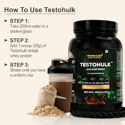 Image of Alvista Labs TestoHulk 2-in-1 Whey Protein | 25g Protein with Himalayan Shilajit & Ashwagandha | Muscle Building & Explosive Stamina | Belgian Chocolate - 1kg