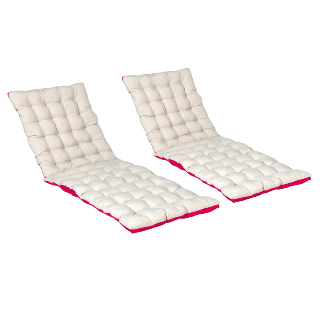 Atout Ciel Lot de 2 Coussins matelassés Bicolores pour Bain de Soleil, transat en Tissu déperlant 190x60cm, Framboise/Beige