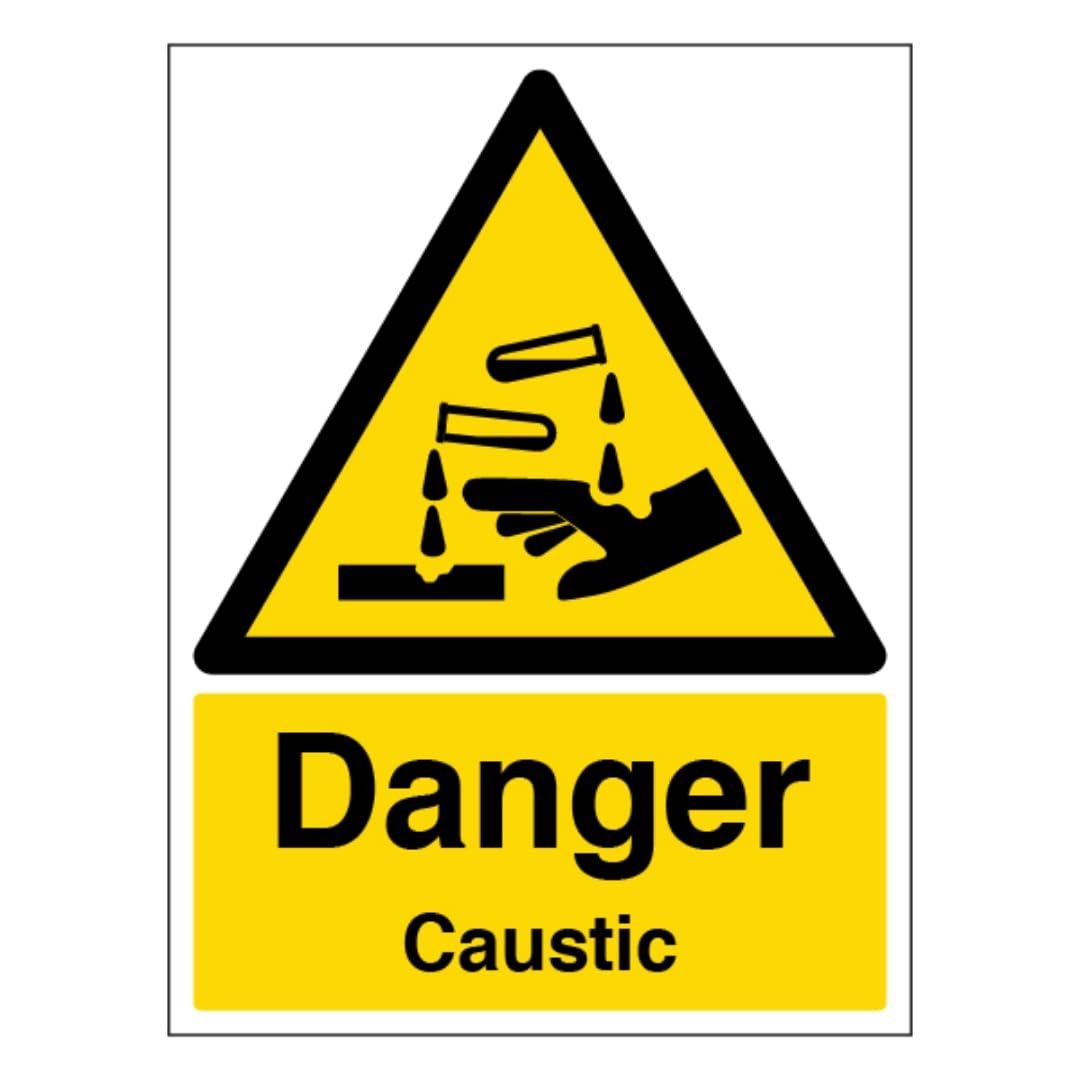V Safety Danger Caustic - Portrait 150 x 200 mm - Self Adhesive Vinyl Safety Sign