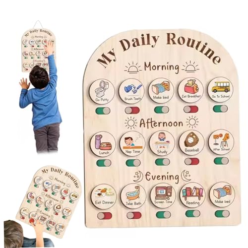 Tableau de routine en bois tout-petits avec rangement pratique - 3