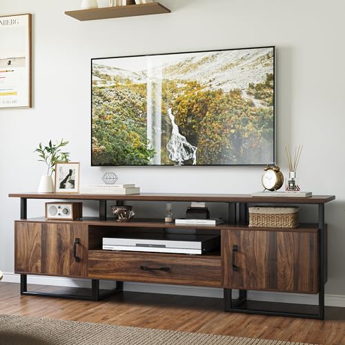 GAOMON Mid Century Modern TV Stand - 75 Inch Entertainment Center with Storage & Drawer, Industrial Console for Living Room, Rustic Brown