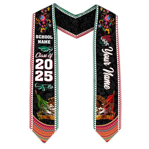 MonkeyVan Personalized Mexican Graduation Sash, Custom Class of 2025 Mexicana Stole, Mexican Flag Estola de Graduación Gift S81