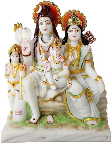 Image of Marble Dust Lord Shiva Parivar | Mahadeva Family Idol, 8.5 Inches, Multicolor(White), 1 Piece