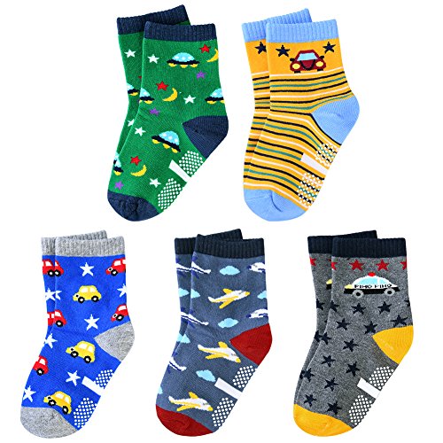 Kids Cotton Crew Socks With Grip - 5 Pack Boys Girl Winter Athletic Sport Ankle Sock Set 3-5 Year #TOP1