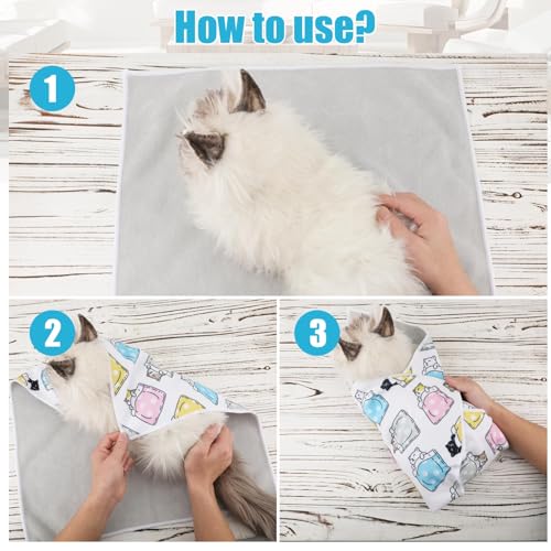 Image of BOXOB Cat Wrap for Grooming, 19.68x19.68 Inch Self-Adherent Soft Cat Swaddle Wrap Cat Restraint Wrap for Cutting Claws Clipping Nails Anti-Bite & Anti-Scratch Blanket Wrap for Cats up to 9 Pounds