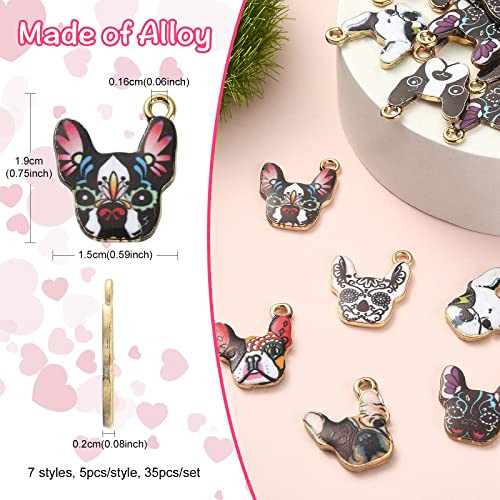 Stiesy 35Pcs 7 Styles Animal Enamel Charms Pet Dog Head Pendant Charm Cute Pug Puppy Dangle Charms Bulk for Jewellery Making Bracelet Crafting DIY - Image 2