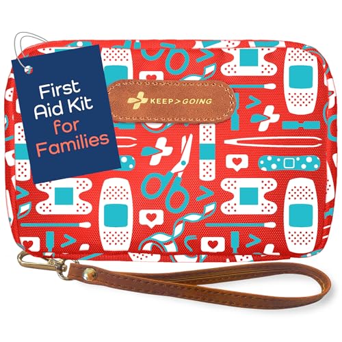 Image of KeepGoing Travel First Aid Kit for Kids – 130 Pc. for Car, Home, Purse, Diaper Bag & Backpack with Latex-Free Bandages - Mini First Aid Kit Travel Size TSA-Approved