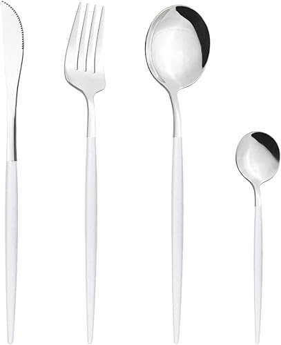 Miniatura 20 de Juego de cubiertos Cuchillo de cena Postre Tenedor Cuchara Juego de vajilla de acero inoxidable Vajilla de cocina 4 piezas Negro