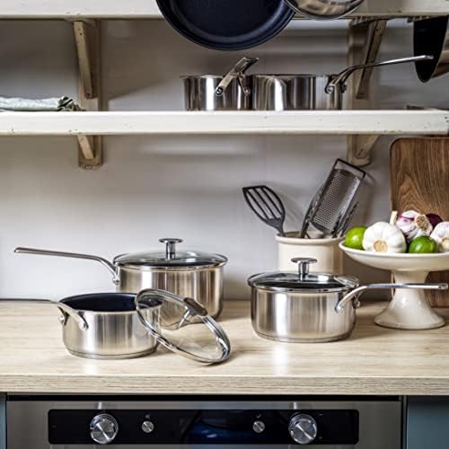KitchenAid Stainless Steel 3-Layer Non-Stick 16 cm, 18 cm and 20 cm Saucepan Set, Clad, Induction, Oven Safe, Silver