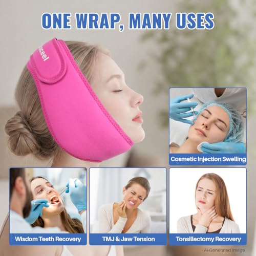 Braceel Wisdom Teeth Ice Pack Head Wrap, Jaw Face Ice Pack for Oral Surgery TMJ Relief Tooth Extraction, Reusable Hot & Cold Therapy Pack for Wisdom Teeth Removal Tonsillectomy, Pink — view 6
