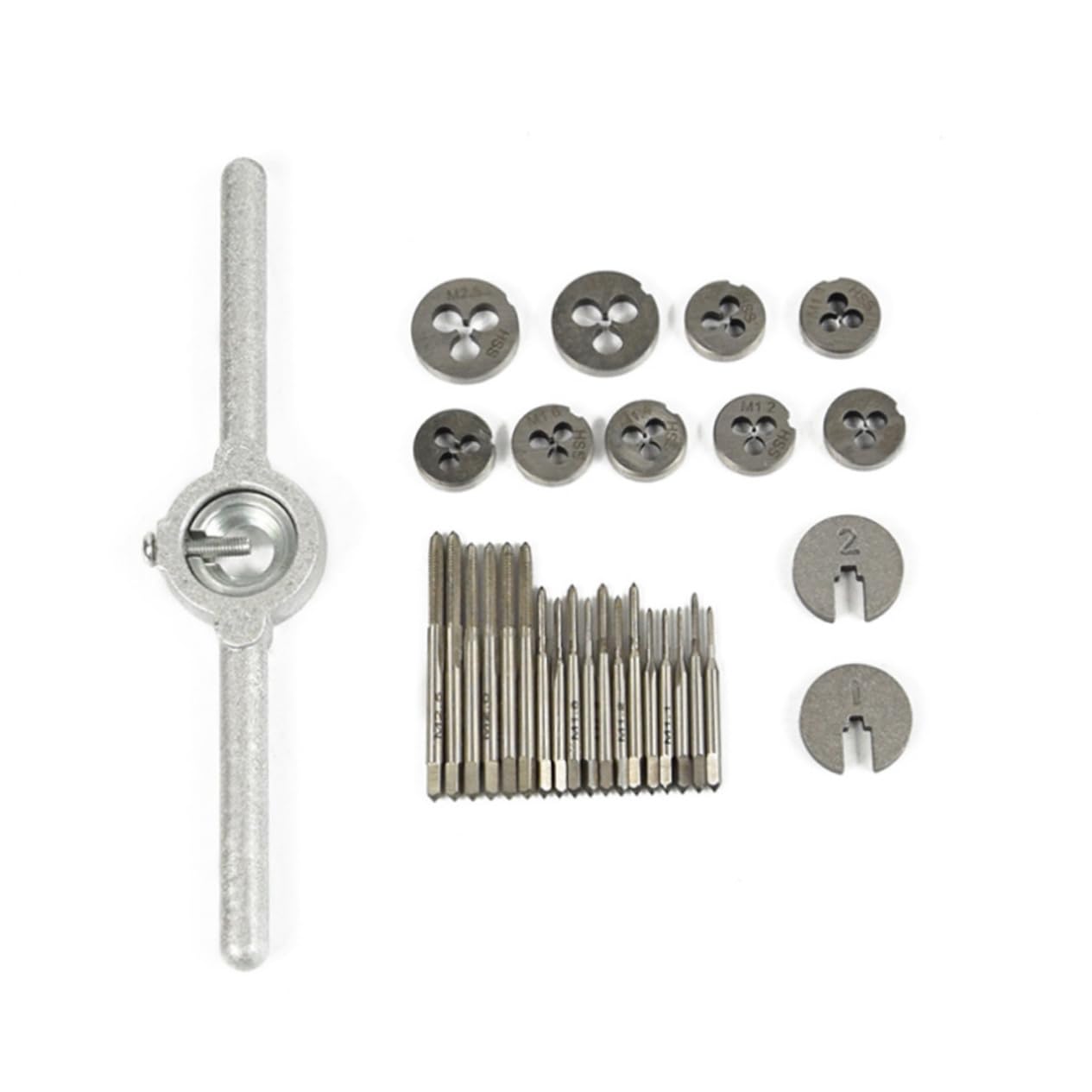 Set di Maschi e Filiere Metriche Hss 31 Pezzi con Supporto | Vassoio Termoformato, 2 Portamaschi e Riduttore, Taglio per Bronzo e Ghisa, Uso per Modellismo e Orologeria