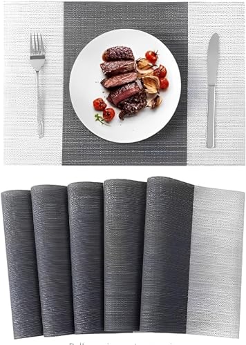 SAEIV Manteles individuales lavables, juego de 6 unidades, antideslizantes, lavables, de PVC, resistentes al calor, manteles individuales para casa, cocina y restaurante (gris, 45 cm x 30 cm)
