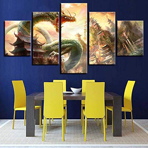 Tableau dragon en toile de 5 pièces pour décoration moderne - 4