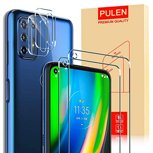 [4-Pack] PULEN for Motorola Moto G9 Plus / Moto G Stylus 2021 Screen Protector (2 Packs)+2 Packs Camera Lens Protector,HD Clear Scratch Resistant Bubble Free Anti-Fingerprints 9H Hardness Tempered Glass