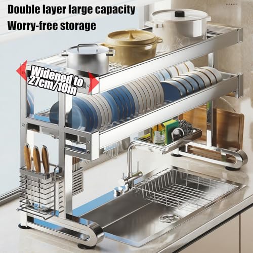 Égouttoir à vaisselle inox 304 supérieur durable avec range-couverts intégré