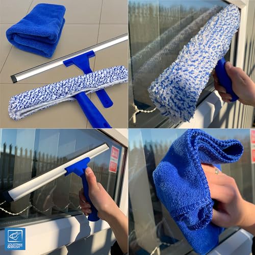 Rubber Squeegee Window Cleaner and Microfibre Glass Wiper, Twin Pack 14” Multipurpose Professional Cleaning Kit for Window, Car, Bathroom & Shower - Image 2