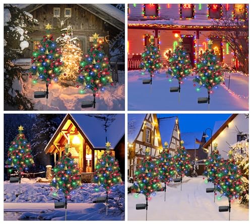 LAIAMER 2 Set Solar Christmas Tree Lights Decorations Outdoor Waterproof, 40 LED Lights Christmas Solar Stake Lights Cemetery Christmas Tree for Grave Pathway Outside Garden Yard Lawn by LAIAMER - Image 7