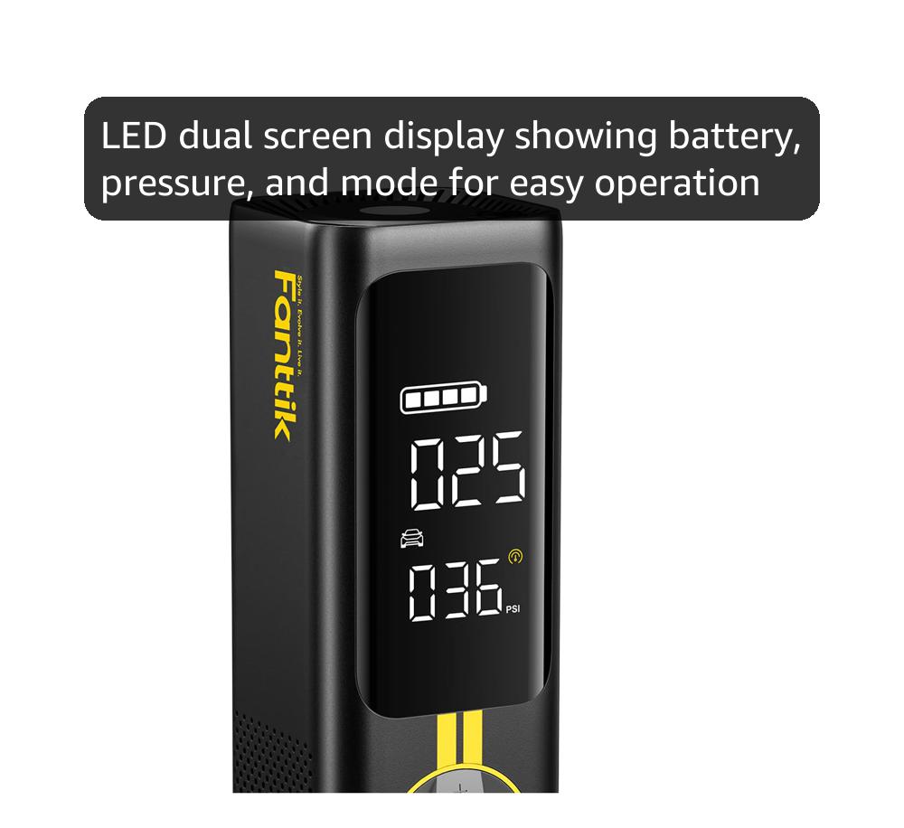 Fanttik X8 APEX Tire Inflator Portable Air Compressor, 1 Min Fast Inflation, 150PSI Cordless Tire Inflator with LED Dual Screen, Suitable for MPV, Car, Bike, Motorcycle, Up to 26.3″ Tires