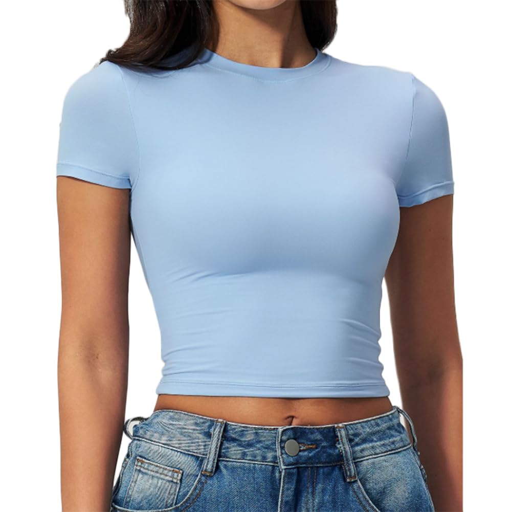 JPXJGT Yoga Fitness Clothes Gym Workout Sports Fitted Crop Tops for Women(Size:M,Color:Blue)