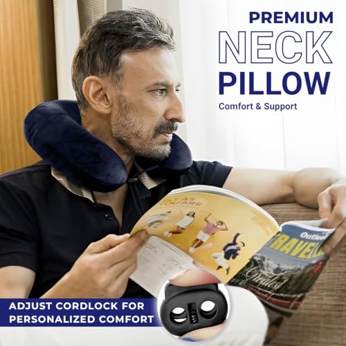 Image of Trajectory Travel Neck Pillow Rest Cushion for Travel and Sleeping in Plane Flight Car Train Airplane for Sleeping and Orthopedic Cervical Pain Blue