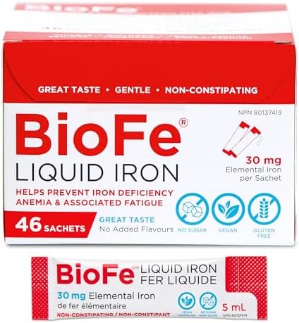 KidStar Nutrients - BioFe Liquid Elemental Iron 30mg, 46 Sachets 46-Day Supply - Helps to Prevent Iron Deficiency Anemia - Vegan, Non-Constipating, No-Sugar, No-Digestive Upset and Gluten-Free