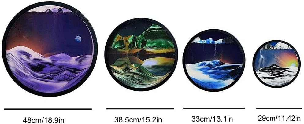 3D Dynamic Sand Art Liquid Motion, Round Glass,Moving Sand Art Picture Sandscapes In Motion Round Glass 3D Deep Sea Sandscape In Motion Display Flowing Sand Frame Relaxing Desktop Home Office ( Color