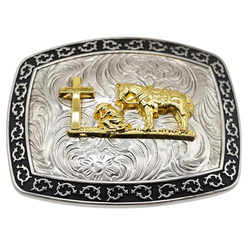 WMG Praying Cowboy Cross Religious Faith Large Huge Rodeo Western Gold Tone Belt Buckle