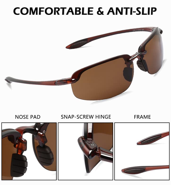 Lentes de sol polarizados deportivos para hombres y mujeres, marco sin montura Tr90 para correr, pescar, béisbol, conducir, W8001, C02 Marrón/Marrón Hp, Estándar 5