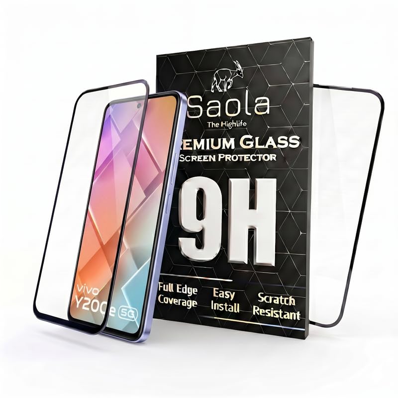 Image of Saola HD Clear Tempered Glass for Vivo Y200e 5G | High Strength 9H Protection, Smooth Touch, Full Coverage Screen Guard, 2-Step Installation Kit | Quick & Easy Application (Pack of 2)