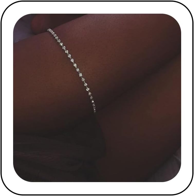 Boho Rhinestone Thigh Chain Shiny Crystal Leg Chain Silver Bikini Thigh Chain Club Summer Beach Body Chain Jewellery for Women and Girls