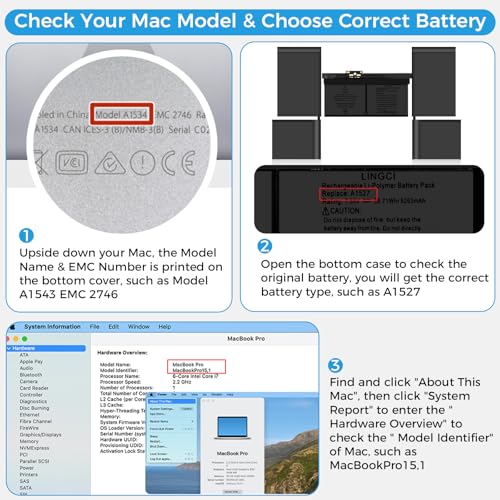 Image of A1705 Battery,A1534 A1527 Battery Replacement for MacBook 12 inch Retina A1534 A1705 (Early 2015, Early 2016, Mid 2017) (Upgraded High Performance 7.55V 39.71Wh 5263mAh)