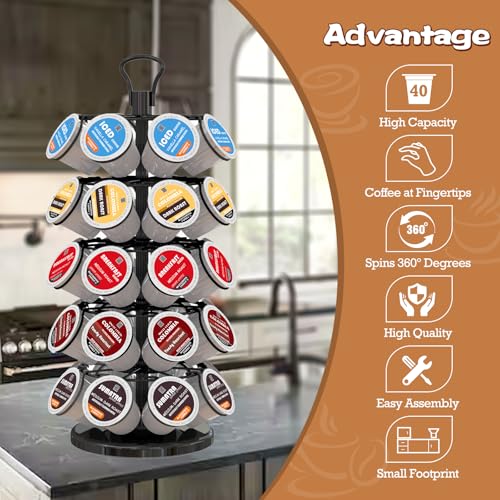 BLACKSMITH FAMILY 40 Pods Capacity Very Easy Assembly K Cup Holders,K Cup Holder, K Cups Holder,K Cup Carousel, Coffee Pods Holder Storage Organizer Stand by BLACKSMITH FAMILY - Image 2