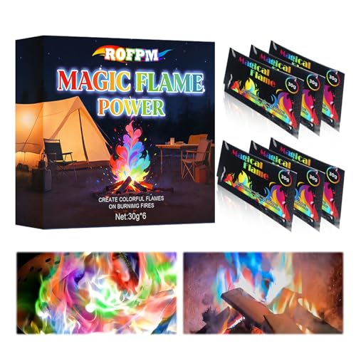 180g Feuerfarbwechselpulver Magische Flammen Neon Flames in Feuerschale Lagerfeuer Kamin und Ofen das beliebte Geschenk mit Wow Effekt für Feuer Fans Partys und Strandveranstaltungen 6 * 30g
