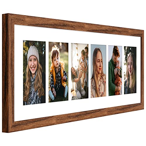 Ksroecud 8X26 Collage Frame With 6 Openings 4X6 Pictures, Multiple Picture Frame With Mat, Wall Or Tabletop Decor, Carbonized Brown Wood Grain,2 Pack #TOP2