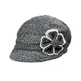 Dahlia Women's Chic Flower Wool Blend Newsboy Hat - Dual Layer - Gray