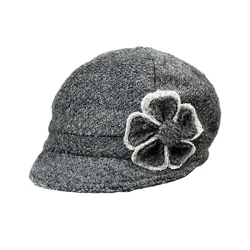Dahlia Women's Newsboy Cap - Warm Wool Hand Beaded Hat,with Decorative Deer Buttons,Gray