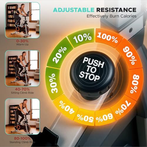 Image of Stationary Exercise Bike for Home, Indoor Cycling Bike with Silent Belt Drive, Adjustable Seat & Resistance, LCD Display, iPad Holder, 264 LBS Weight Capacity