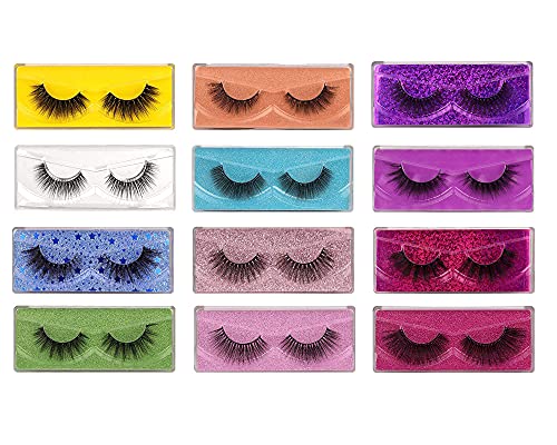 12 Pairs False Eyelashes Wispy Fluffy Lashes 3D Strip Faux Mink Lashes Natural Light Dramatic Fake Eyelashes With Portable Boxes
