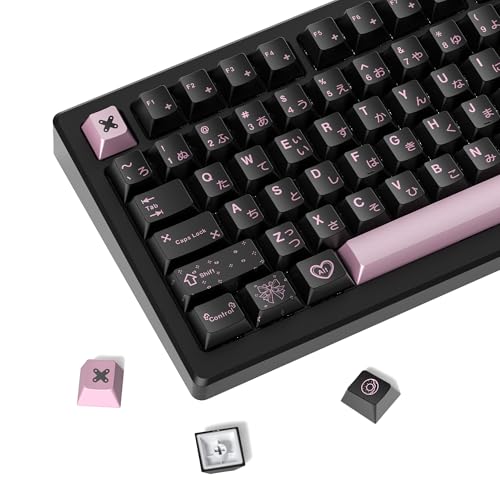 Image of dagaladoo PBT Keycaps with Metal Paint,112-Key Black /Pink Custom Keycap Set dye Sublimation,Cherry Profile Key caps for 61 /64 /66 /68 /75 /84 /87 MX Switches Mechanical Keyboards