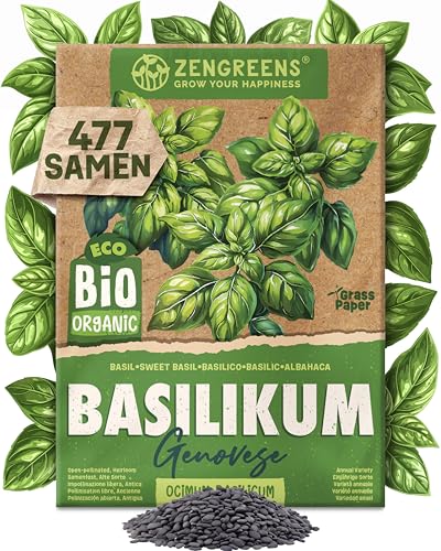 ZenGreens® - Bio Basilikumsamen im 6er Set - 6 Basilikum Samen für den einfachen Anbau im Garten, Balkon oder Hochbeet - Pflanzensamen - Saatgut