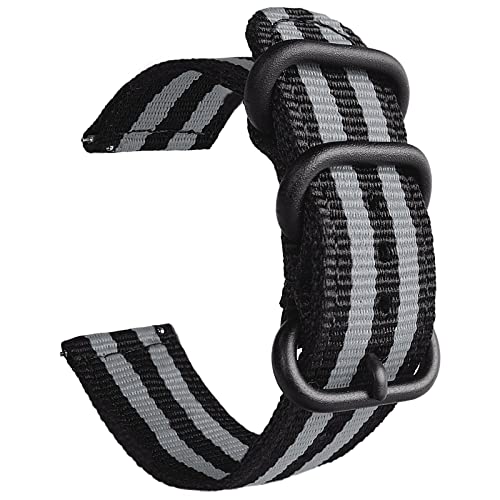 Bracelet montre nylon 20mm noir cendré à dégagement rapide et sûr