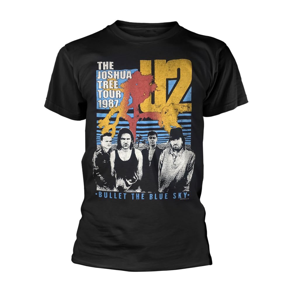 Rock Off Officially Licensed Products Unisex Black U2 Bullet The Blue Sky - Joshua Tree Tour 1987 T-Shirt L